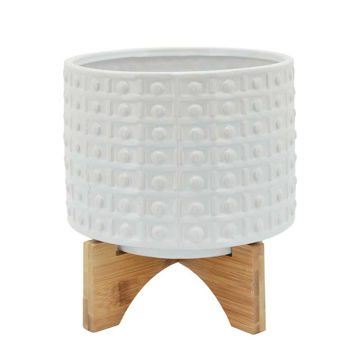 Picture of Dotted 8" Planter with Stand - White