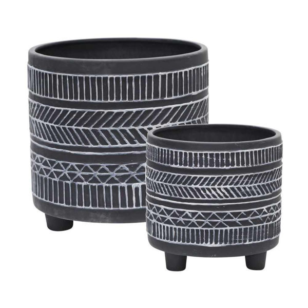 Picture of Tribal Look Footed Planter 6" and 8" - Set of 2 -