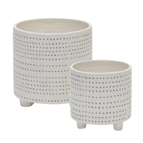 Picture of Ceramic Footed Planter with Dots 6" and 8" - Set o