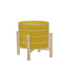 Picture of Ceramic 8" Striped Planter with Wood Stand - Yello
