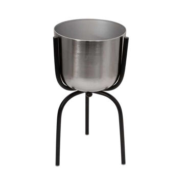 Picture of Metal 20" Planter on Tripod - Silver and Black