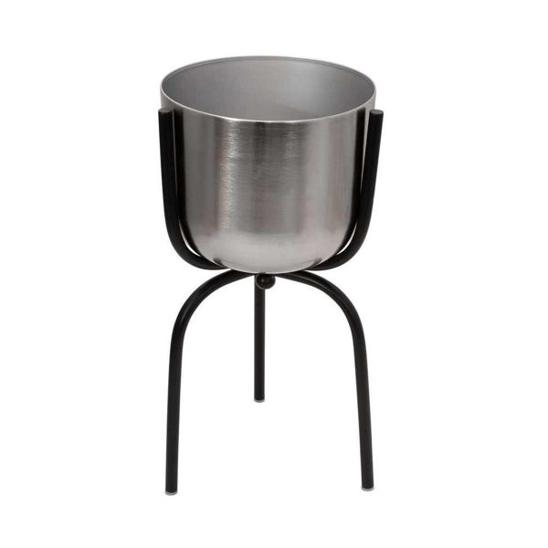 Picture of Metal 20" Planter on Tripod - Silver and Black