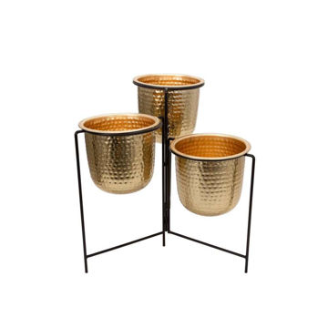 Picture of Metal 20" Hammered Planters with Stand - Set of 3