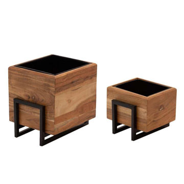 Picture of Wood and Metal 7" and 10" Square Planters - Brown