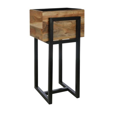 Picture of Wood 14" Square Planter on Metal Base - Brown and