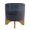 Picture of Dotted 11" Planter with Wood Stand - Blue