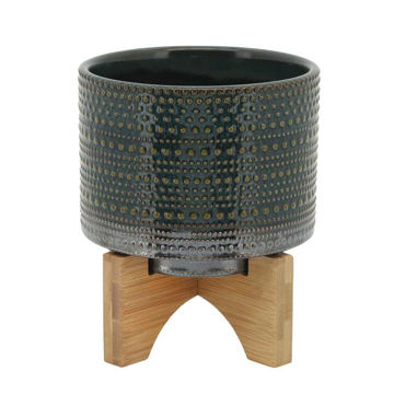 Picture of Dotted 6" Planter with Wood Stand - Green