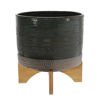 Picture of Dotted 11" Planter with Wood Stand - Green