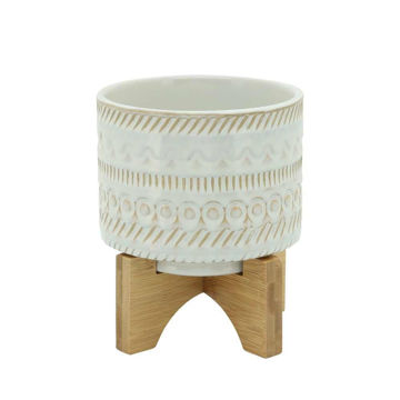 Picture of Tribal 6" Planter with Wood Stand - Beige