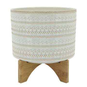 Picture of Tribal 11" Planter with Wood Stand - Beige
