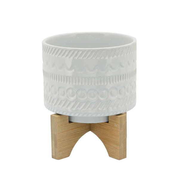 Picture of Tribal 6" Planter with Wood Stand - White