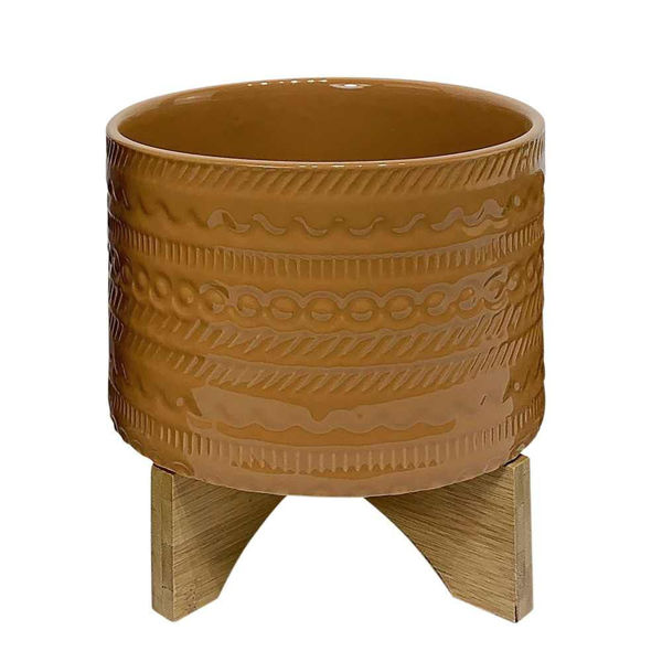 Picture of Ceramic 8" Tribal Planter with Stand - Golden Must
