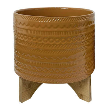 Picture of Ceramic 11" Tribal Planter with Stand - Golden Mus