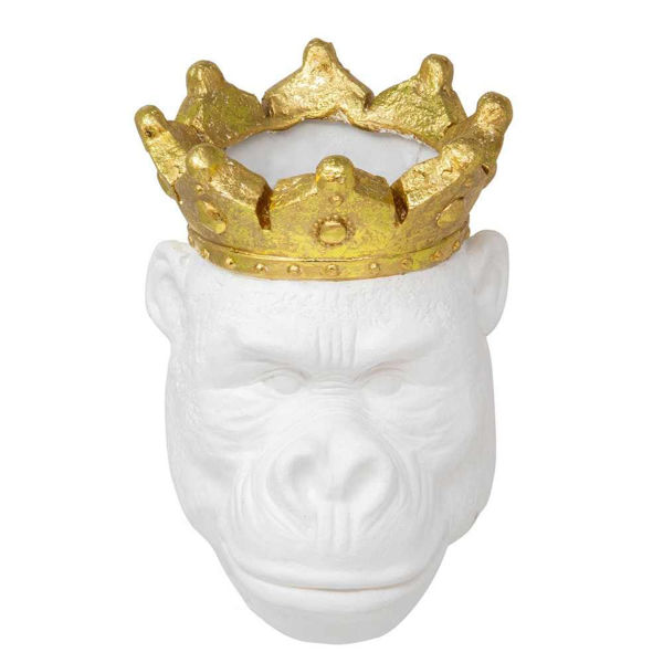 Picture of Resin 9" Gorilla Planter with Crown - White