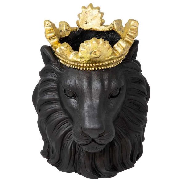 Picture of Resin 9" Lion Planter with Crown - Black