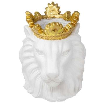 Picture of Resin 9" Lion Planter with Crown - White