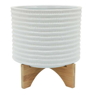 Picture of Textured 11" Planter with Stand - White