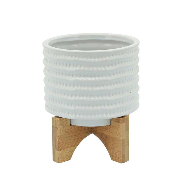 Picture of Textured 5" Planter with Stand - White