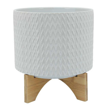 Picture of Chevron 11" Planter with Stand - White