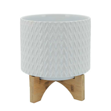 Picture of Chevron 8" Planter with Stand - White