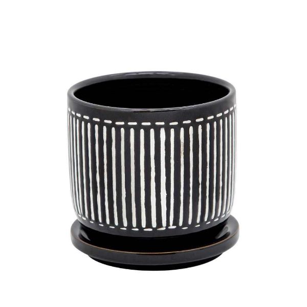 Picture of Vertical Lines 5" Planter with Saucer - Black