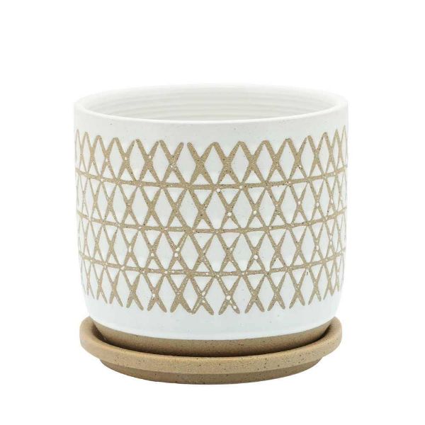 Picture of Criss-Cross 6" Planter with Saucer - Beige