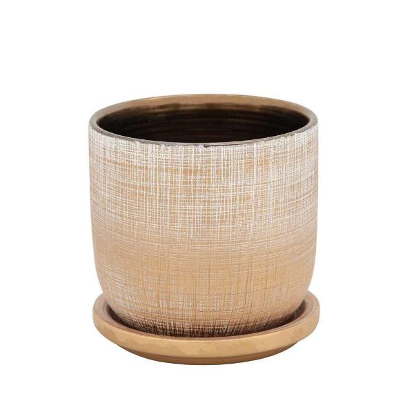 Picture of Textured 5" Planter with Saucer - Gold