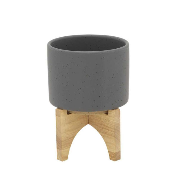 Picture of Planter 5" with Wood Stand - Matte Gray