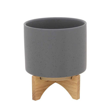 Picture of Planter 8" with Wood Stand - Matte Gray