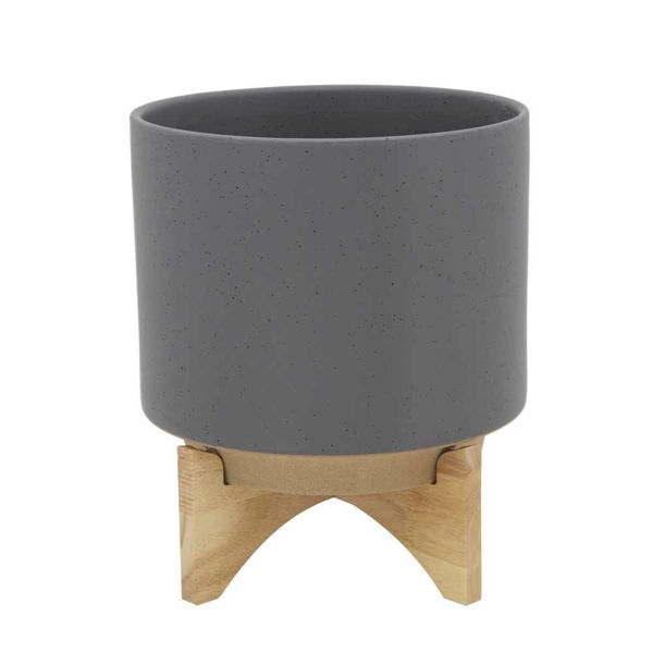 Picture of Planter 10" with Wood Stand - Matte Gray