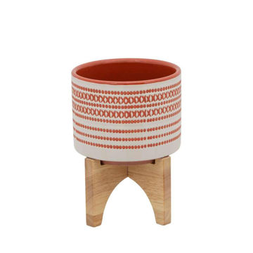 Picture of Aztec 5" Planter with Wood Stand - Orange