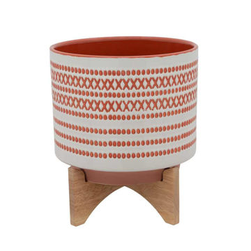 Picture of Aztec 10" Planter with Wood Stand - Orange