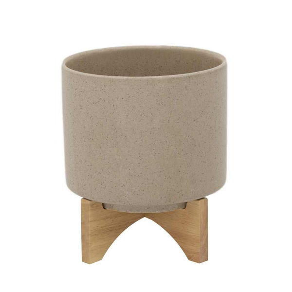 Picture of Planter 8" with Wood Stand - Beige