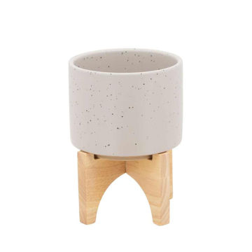 Picture of Planter 5" with Wood Stand - Matte Beige