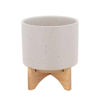 Picture of Planter 8" with Wood Stand - Matte Beige