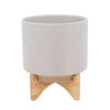 Picture of Planter 10" with Wood Stand - Matte Beige