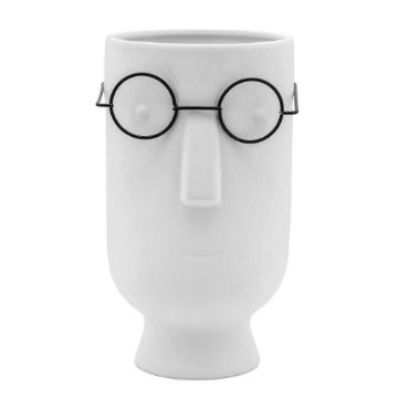 Picture of Face with Glasses 9" Planter - White