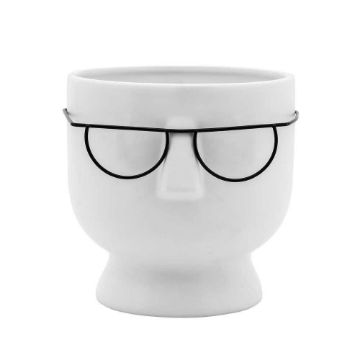 Picture of Face with Glasses 6" Planter - White