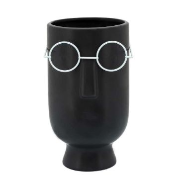 Picture of Face with Glasses 9" Planter - Black
