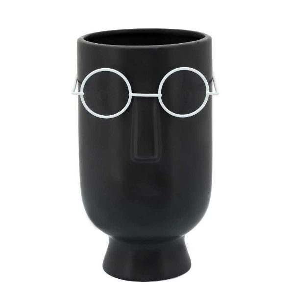 Picture of Face with Glasses 9" Planter - Black