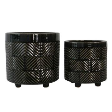 Picture of Textured Planters 6" and 8" - Set of 2 - Shiny Bla