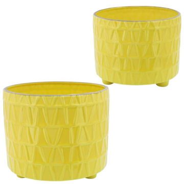 Picture of Footed Etched Planter 10" and 12" - Set of 2 - Yel