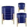 Picture of Striped 8" Planter with Wood Stand - Navy