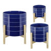 Picture of Striped 6" Planter with Wood Stand - Navy