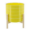 Picture of Striped 10" Planter with Wood Stand - Yellow