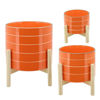 Picture of Striped 8" Planter with Wood Stand - Orange