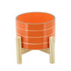 Picture of Striped 6" Planter with Wood Stand - Orange