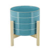 Picture of Striped 8" Planter with Wood Stand - Sky Blue