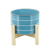 Picture of Striped 6" Planter with Wood Stand - Sky Blue