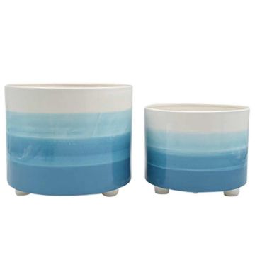Picture of Footed Planter 10" and 12" - Set of 2 - Blue